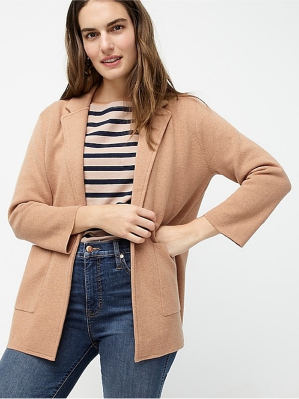 J.Crew Sophie Open-Front Collegiate Preppy Sweater-Blazer Camel XL